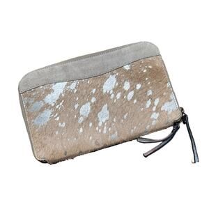 Mint Velvet Large Purse/Wallet Travel Essential Silver Suede Boho Clutch